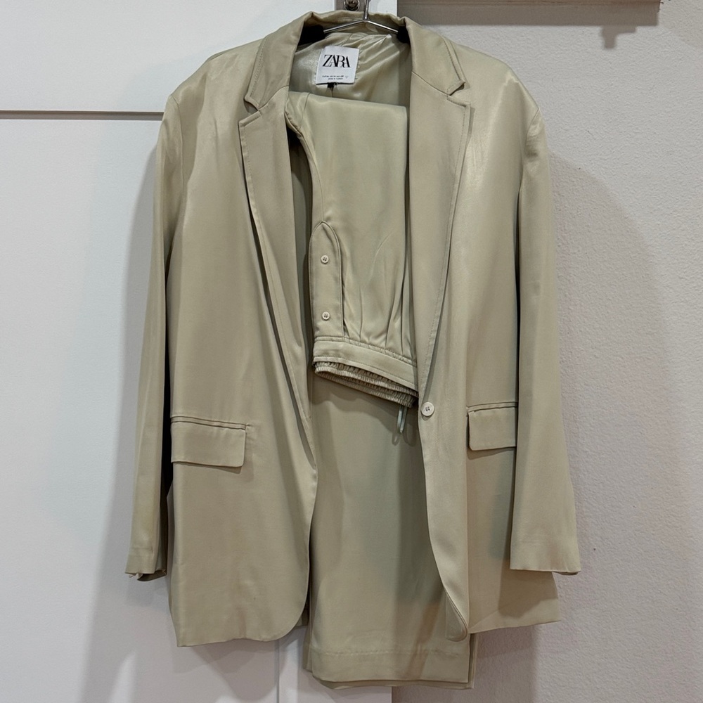 Zara Women's Tan/Olive Blazer Jacket & Pants (sold as set)